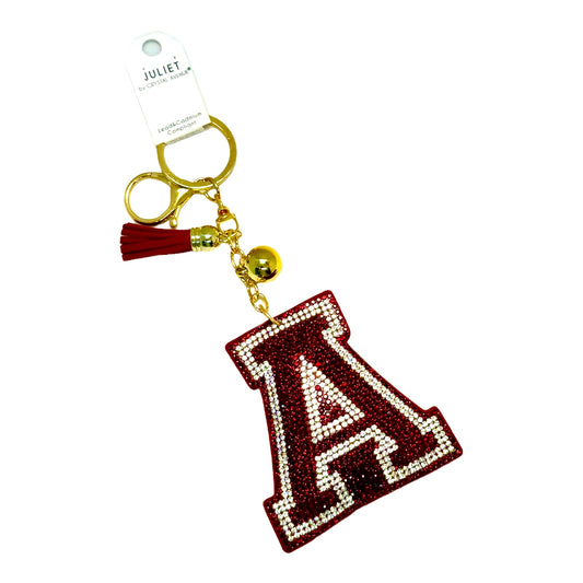 Bright Red Letter “A” Rhinestone Puff Bling Keychain