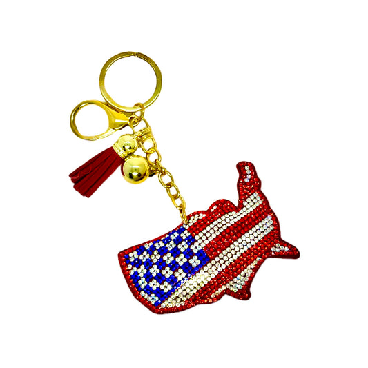 American Flag/USA Map Rhinestone Puff Bling Keychain