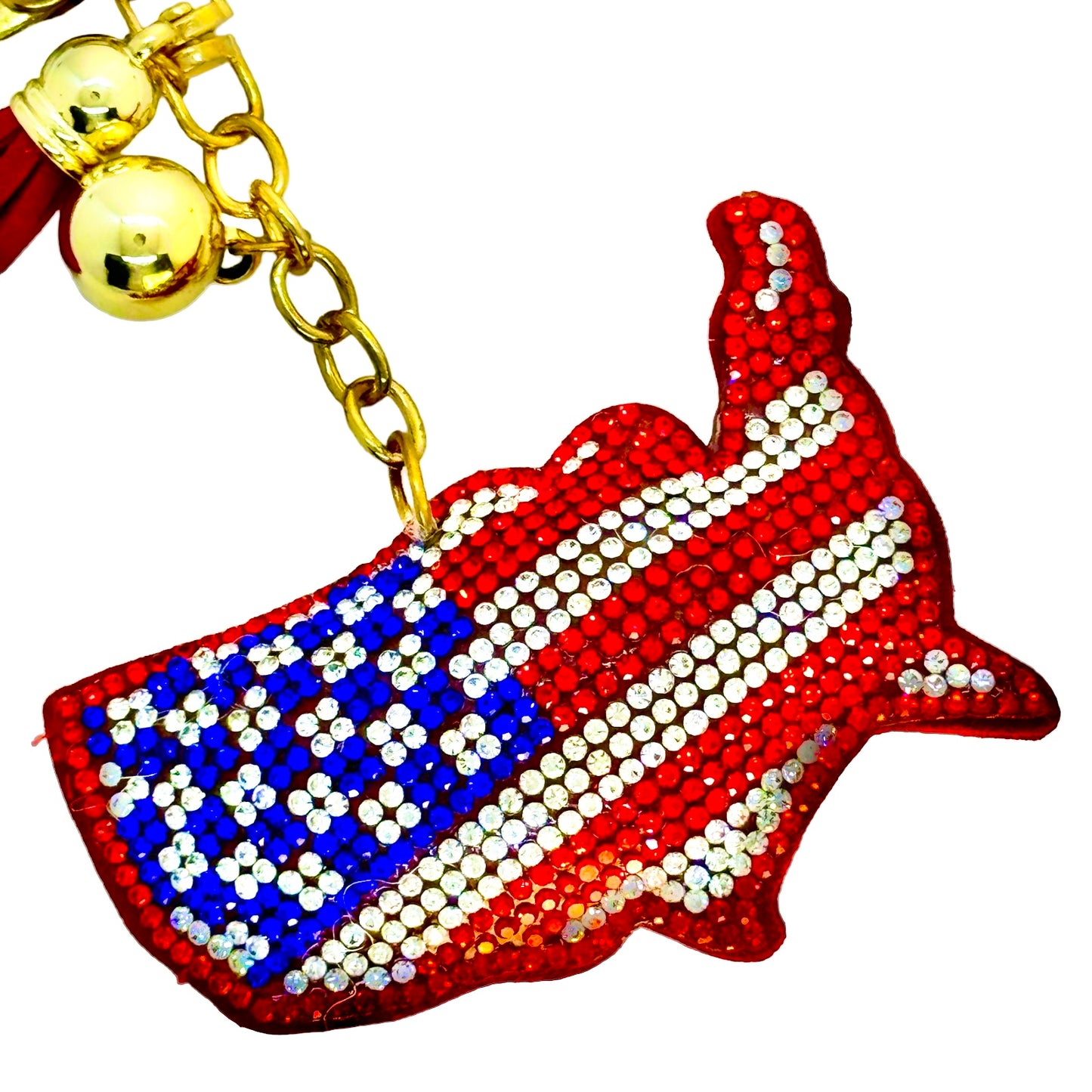 American Flag/USA Map Rhinestone Puff Bling Keychain