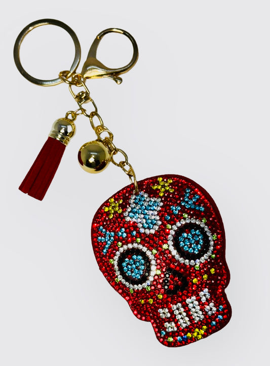 Sugar Skull/Dia de Los Muertos Rhinestone Puff Bling Key Chain