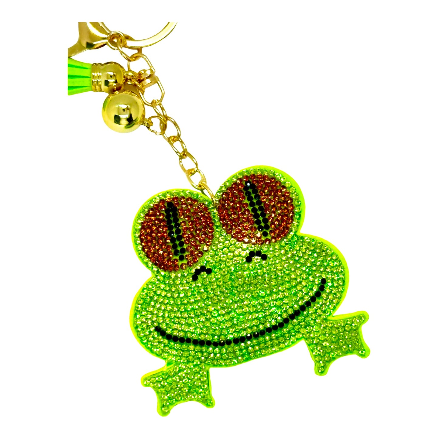 Bright Green Frog Rhinestone Puff Bling Keychain