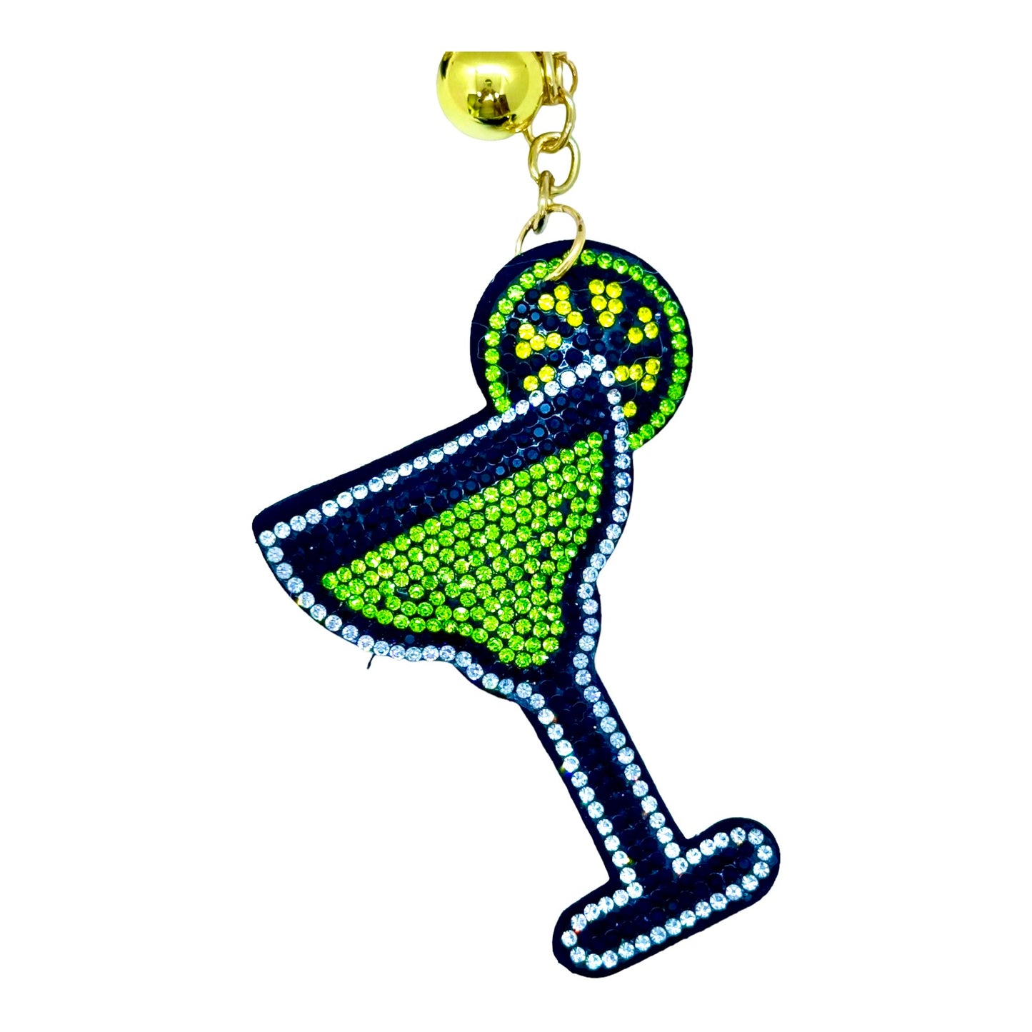 Bright Green Margarita Drink/Glass Rhinestone Puff Bling Keychain