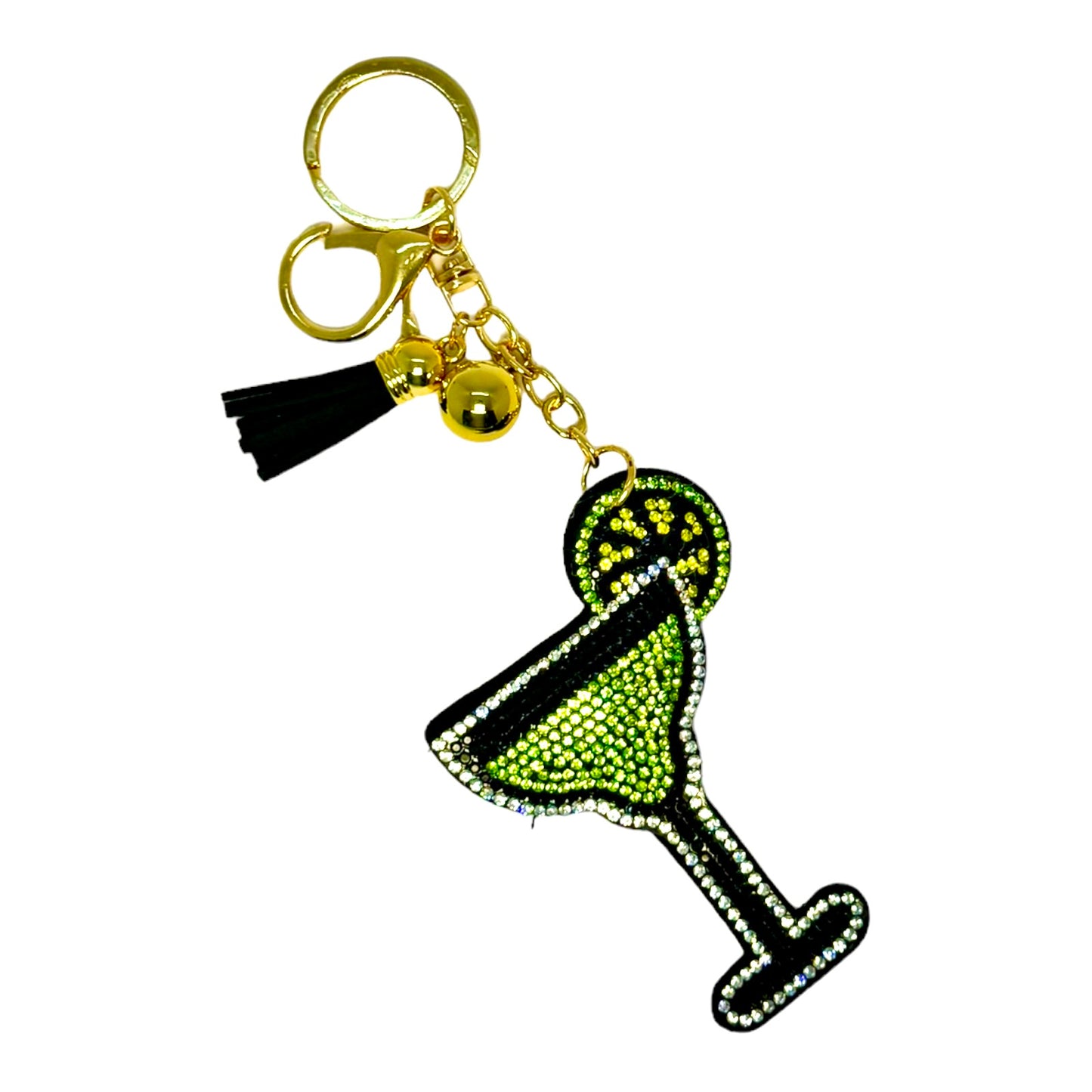 Bright Green Margarita Drink/Glass Rhinestone Puff Bling Keychain