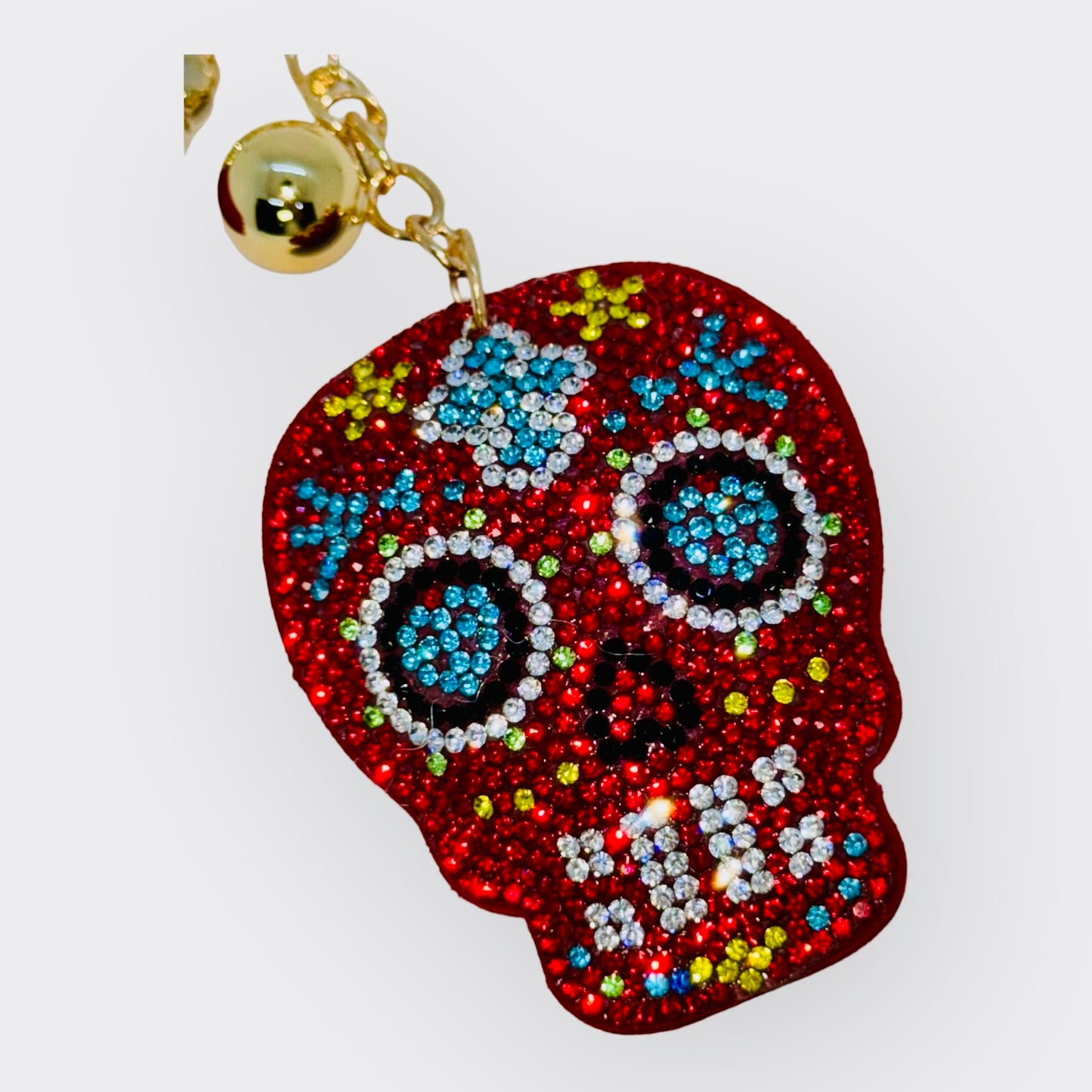 Sugar Skull/Dia de Los Muertos Rhinestone Puff Bling Key Chain