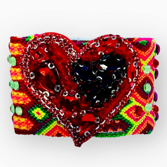 Beaded Embroidered Heart Bracelet/Cuff