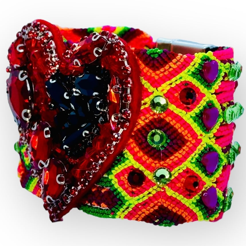 Beaded Embroidered Heart Bracelet/Cuff