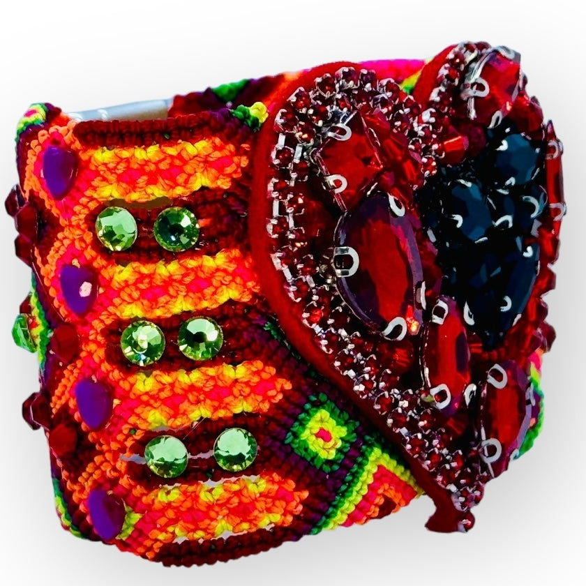 Beaded Embroidered Heart Bracelet/Cuff
