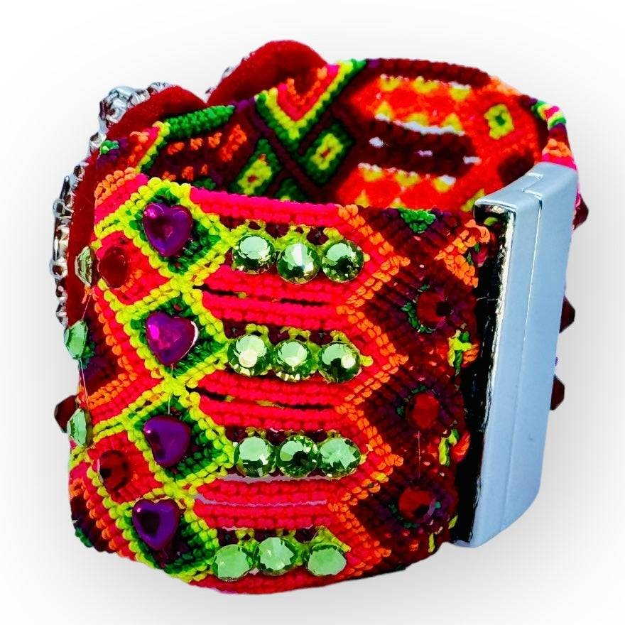 Beaded Embroidered Heart Bracelet/Cuff