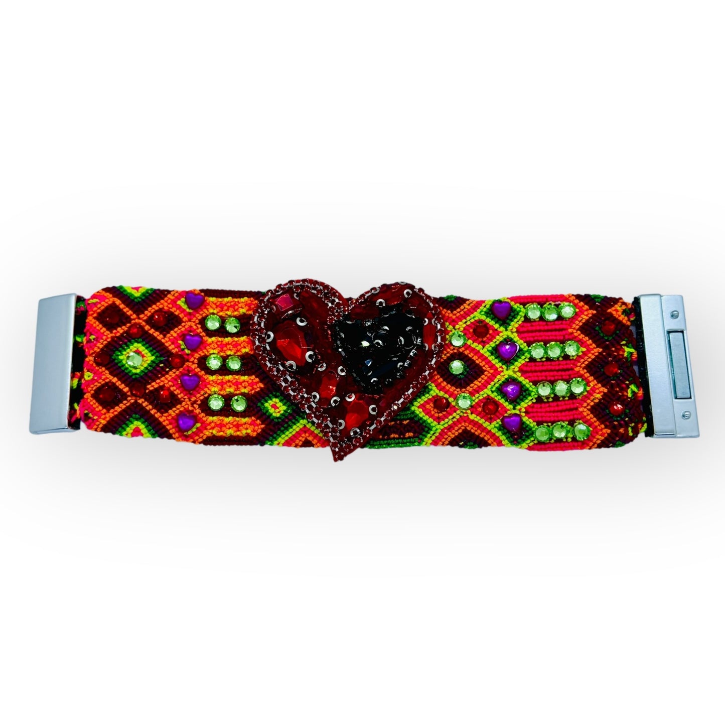 Beaded Embroidered Heart Bracelet/Cuff