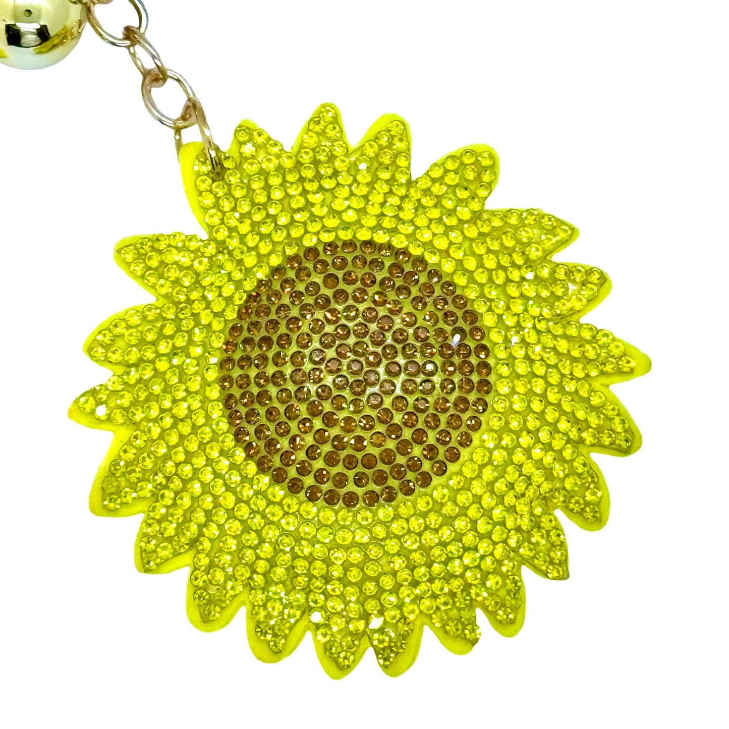 Bright Yellow Sunflower Rhinestone Puff Bling Keychain