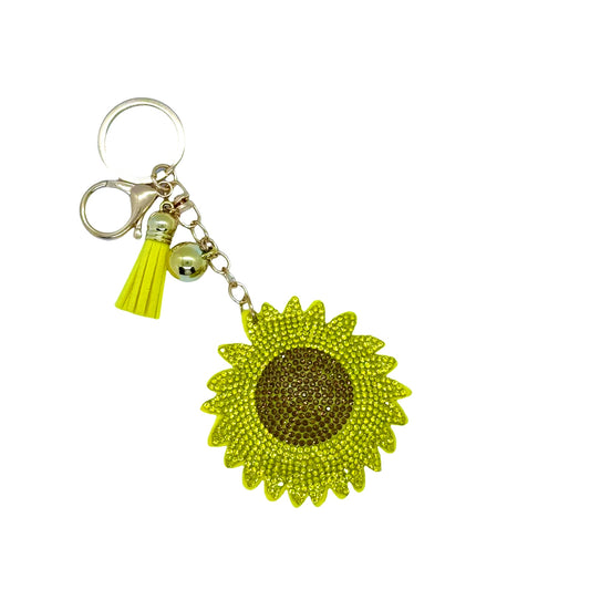 Bright Yellow Sunflower Rhinestone Puff Bling Keychain